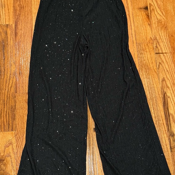 NWT Cider Glitter High Waist Wide Leg Trousers Black Sparkle Wide-Leg Pants - Picture 2 of 4